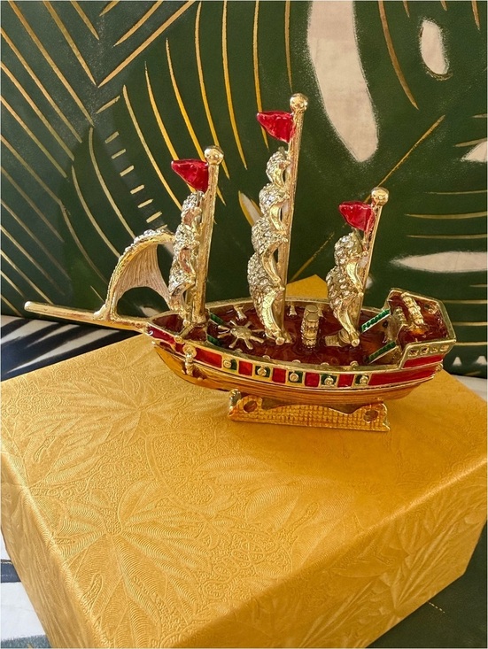 Other - Pirate Ship Trinket Box Crystal Enamel Treasure Keepsake NIB